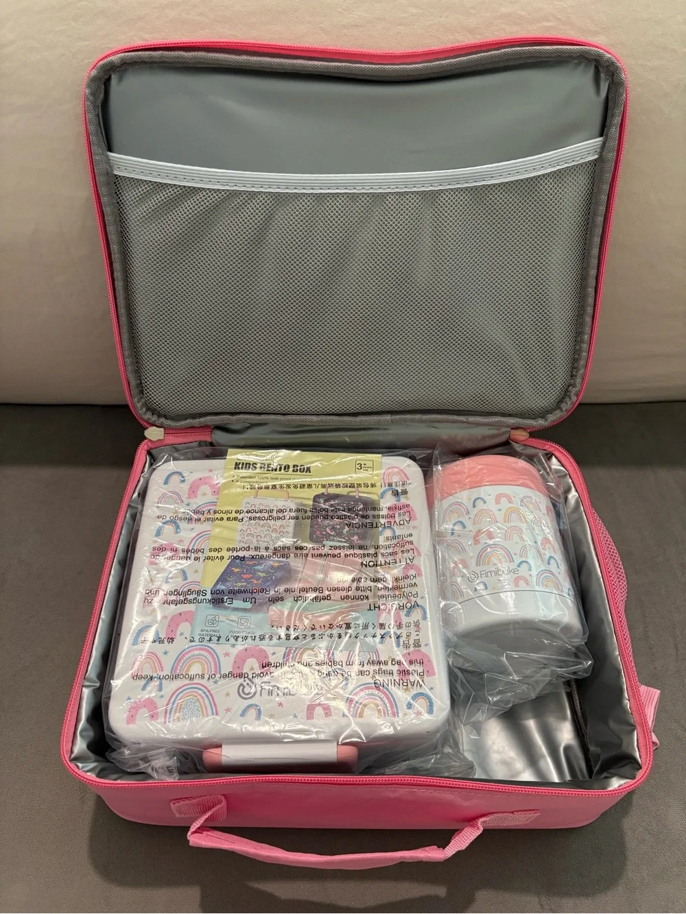 Fimibuke Pink Rainbow Kids Bento Lunchbox Set with 4 Compartments